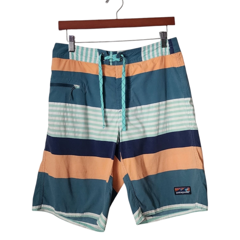 PATAGONIA Men's Multicolor Swim Shorts board shorts blue orange stripe‎ size 32